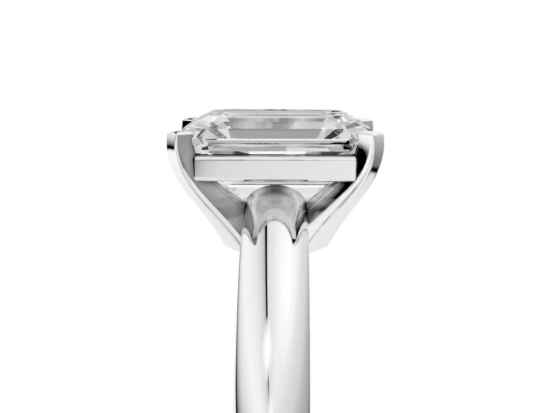 Emerald Cut Diamond Solitaire Ring in White gold with Prong Setting and Rounded Band_23