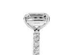 Emerald Cut Diamond Solitaire Ring in White gold with Round Pavé Band_11