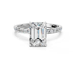 Emerald Cut Diamond Solitaire Ring in White gold with Round Pavé Band_30