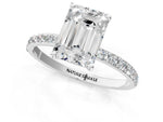 Emerald Cut Diamond Solitaire Ring in White gold with Round Pavé Band_31