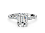Emerald Cut Diamond Solitaire Ring in White gold with Round Shared Prong Pavé Band_18
