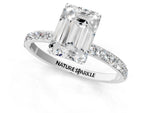 Emerald Cut Diamond Solitaire Ring in White gold with Round Shared Prong Pavé Band_19