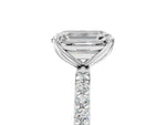 Emerald Cut Diamond Solitaire Ring in White gold with Round Shared Prong Pavé Band_23