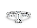 Emerald Cut Diamond Solitaire Ring in White gold with Shared Prong Marquise and Round Side Stones_12