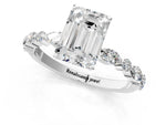 Emerald Cut Diamond Solitaire Ring in White gold with Shared Prong Marquise and Round Side Stones_13