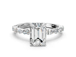 Emerald Cut Diamond Solitaire Ring in White gold with Shared Prong Marquise and Round Side Stones_36