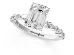 Emerald Cut Diamond Solitaire Ring in White gold with Shared Prong Marquise and Round Side Stones_37