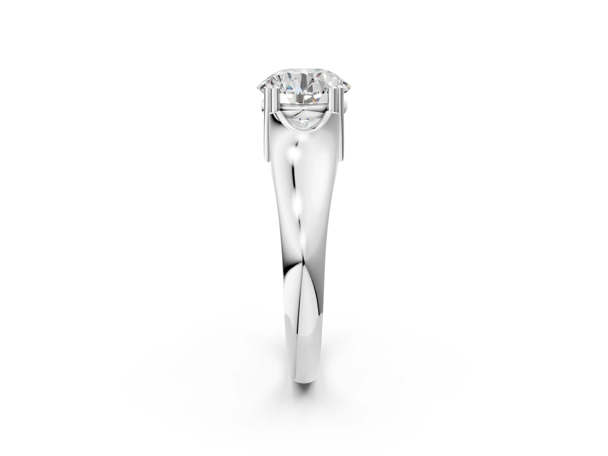 Emerald Cut Diamond Solitaire Ring in White gold with Smooth Wide Band and Prong Setting_44