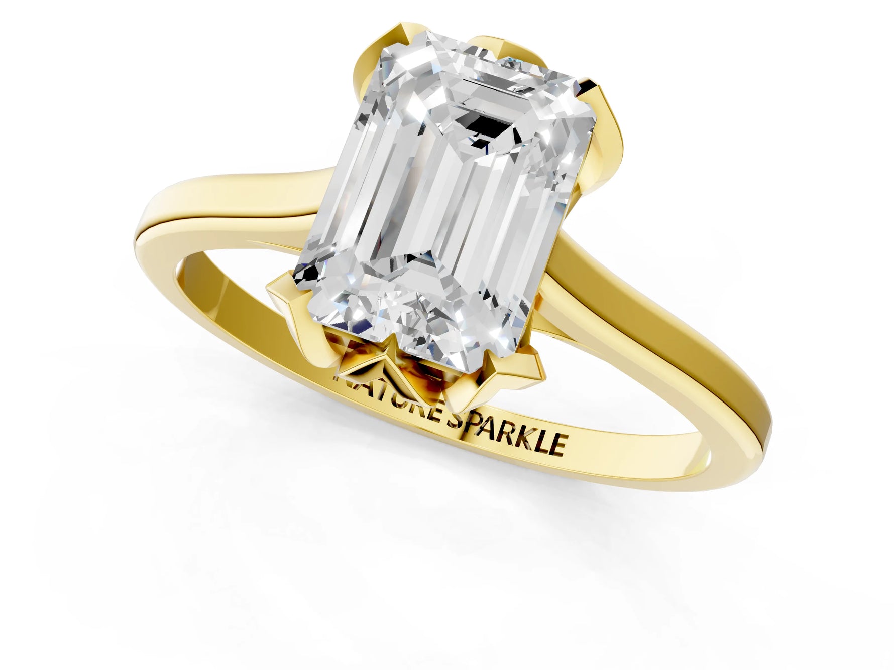 Emerald Cut Diamond Solitaire Ring in Yellow gold with Flower Prong Setting_19
