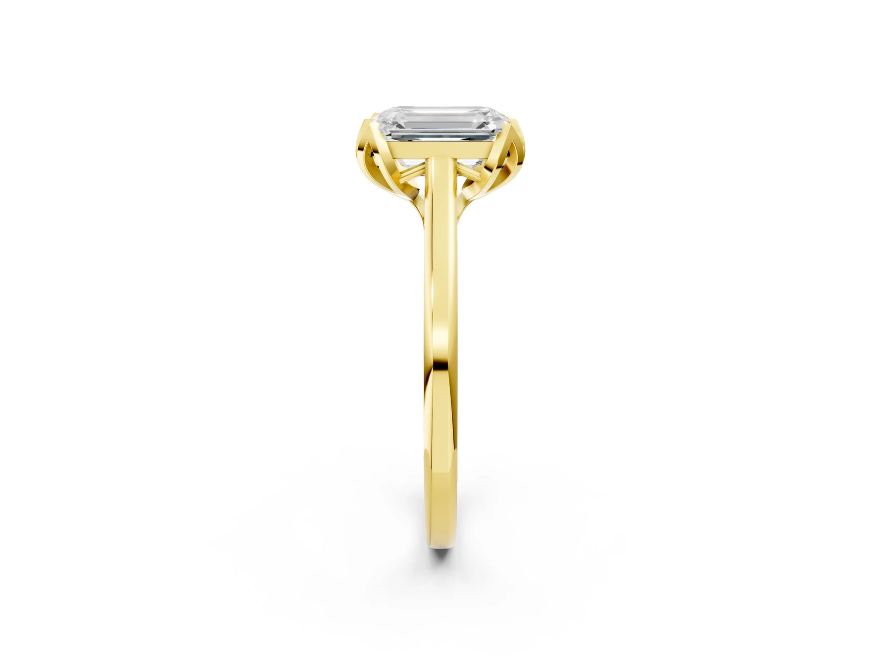 Emerald Cut Diamond Solitaire Ring in Yellow gold with Flower Prong Setting_20