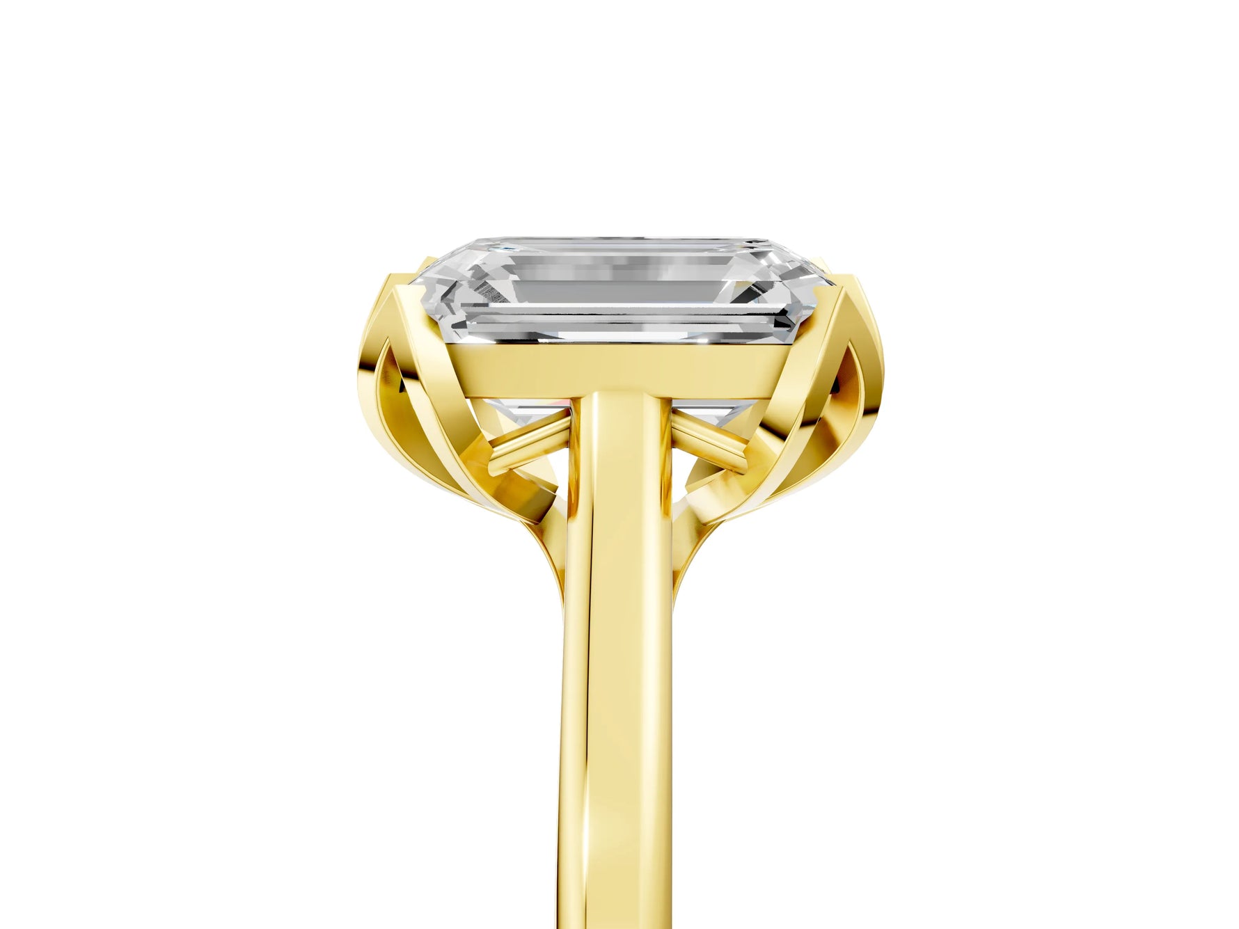 Emerald Cut Diamond Solitaire Ring in Yellow gold with Flower Prong Setting_23
