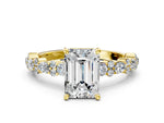 Emerald Cut Diamond Solitaire Ring in Yellow gold with Pear and Round Cluster Band_12