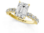 Emerald Cut Diamond Solitaire Ring in Yellow gold with Pear and Round Cluster Band_13