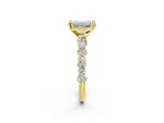 Emerald Cut Diamond Solitaire Ring in Yellow gold with Pear and Round Cluster Band_14