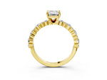 Emerald Cut Diamond Solitaire Ring in Yellow gold with Pear and Round Cluster Band_15