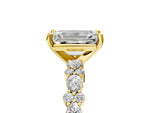 Emerald Cut Diamond Solitaire Ring in Yellow gold with Pear and Round Cluster Band_17