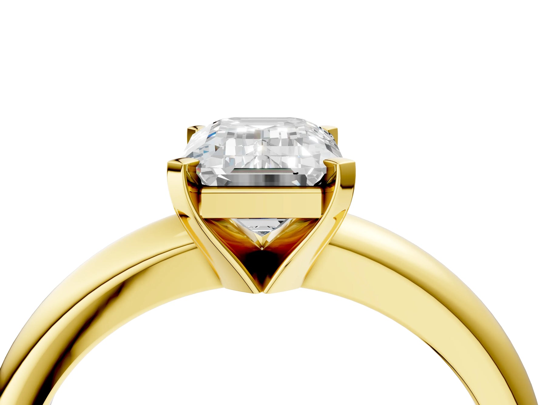 Emerald Cut Diamond Solitaire Ring in Yellow gold with Prong Setting and Rounded Band_22