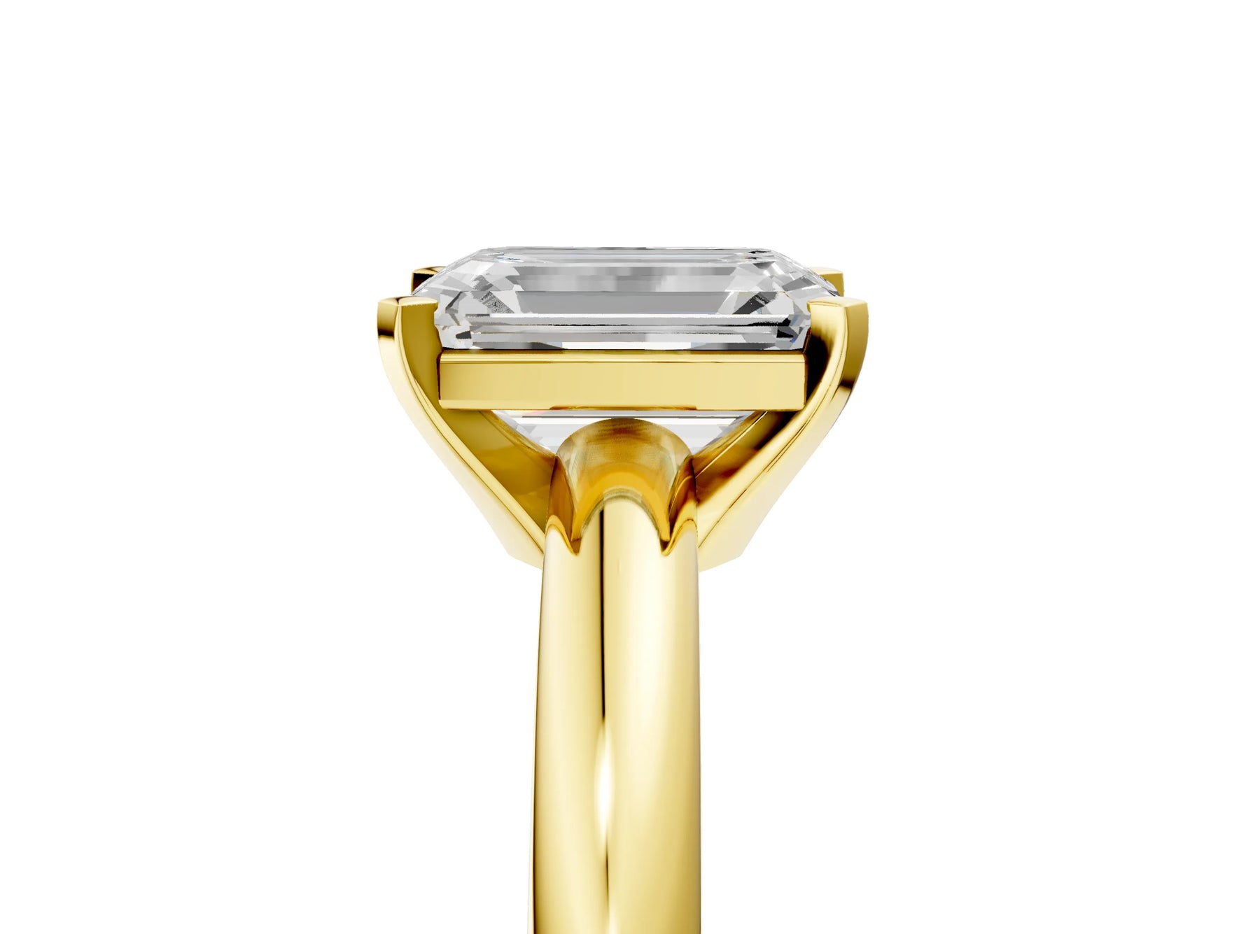 Emerald Cut Diamond Solitaire Ring in Yellow gold with Prong Setting and Rounded Band_23
