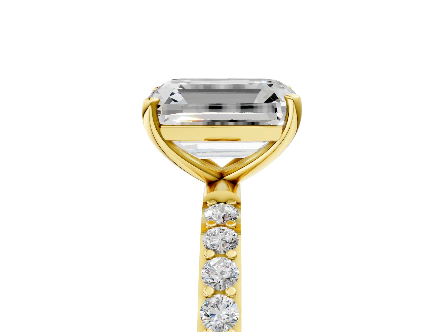 Emerald Cut Diamond Solitaire Ring in Yellow gold with Round Pavé Band_11