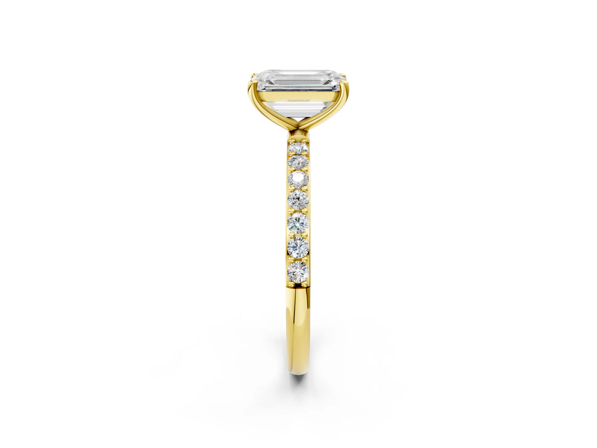 Emerald Cut Diamond Solitaire Ring in Yellow gold with Round Pavé Band_32