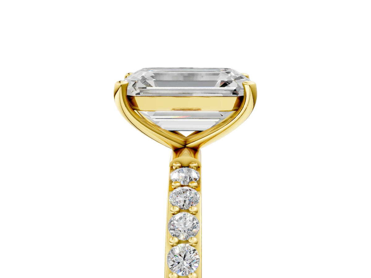 Emerald Cut Diamond Solitaire Ring in Yellow gold with Round Pavé Band_35