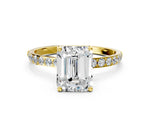 Emerald Cut Diamond Solitaire Ring in Yellow gold with Round Pavé Band_6