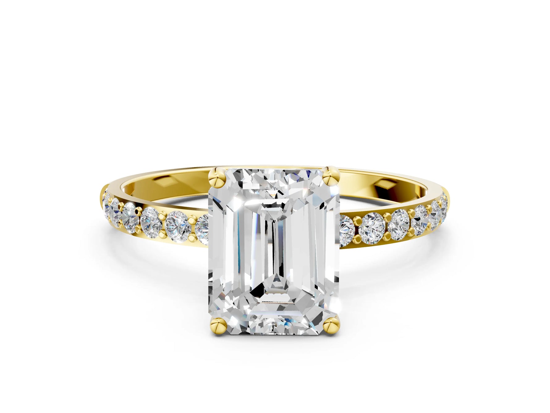Emerald Cut Diamond Solitaire Ring in Yellow gold with Round Pavé Band_6