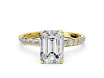 Emerald Cut Diamond Solitaire Ring in Yellow gold with Round Shared Prong Pavé Band_18