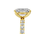 Emerald Cut Diamond Solitaire Ring in Yellow gold with Round Shared Prong Pavé Band_23