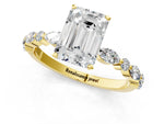 Emerald Cut Diamond Solitaire Ring in Yellow gold with Shared Prong Marquise and Round Side Stones_13