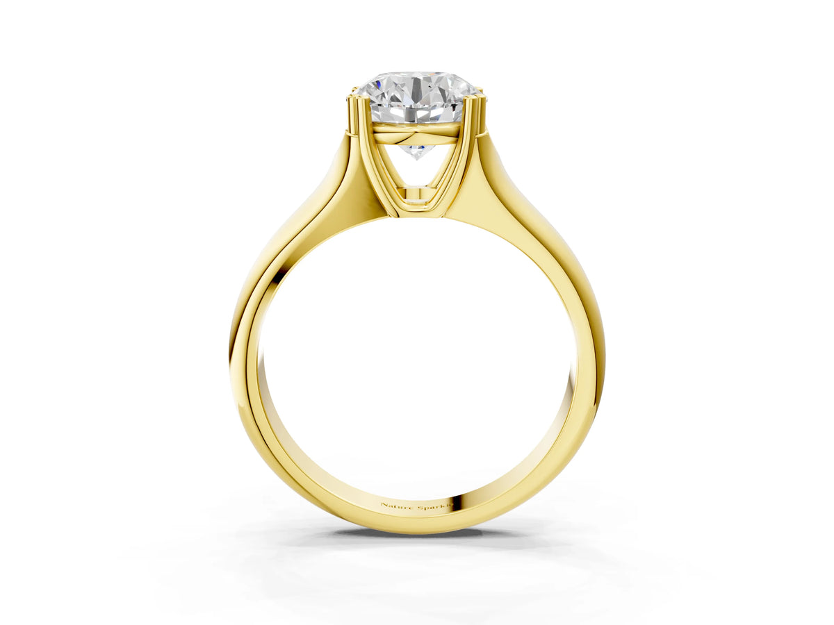 Emerald Cut Diamond Solitaire Ring in Yellow gold with Smooth Wide Band and Prong Setting_3