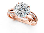 Emerald Cut Diamond Solitaire Twist Band Ring in Rose gold with Pavé Accents and Prong Setting_1