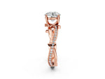Emerald Cut Diamond Solitaire Twist Band Ring in Rose gold with Pavé Accents and Prong Setting_2