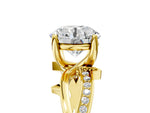 Emerald Cut Diamond Solitaire Twist Band Ring in Yellow gold with Pavé Accents and Prong Setting_5