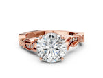 Emerald Cut Diamond Solitaire Vine Band Ring in Rose gold with Milgrain Prong Setting