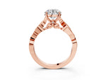 Emerald Cut Diamond Solitaire Vine Band Ring in Rose gold with Milgrain Prong Setting_3