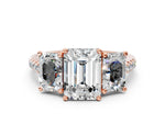 Emerald Cut Diamond Trellis Three-Stone Engagement Ring in Rose gold with Round Side Stones_30