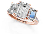 Emerald Cut Diamond Trellis Three-Stone Engagement Ring in Rose gold with Round Side Stones_31