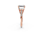 Emerald Cut Diamond Trellis Three-Stone Engagement Ring in Rose gold with Round Side Stones_32