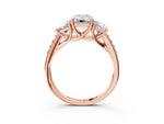 Emerald Cut Diamond Trellis Three-Stone Engagement Ring in Rose gold with Round Side Stones_33