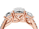 Emerald Cut Diamond Trellis Three-Stone Engagement Ring in Rose gold with Round Side Stones_34
