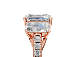 Emerald Cut Diamond Trellis Three-Stone Engagement Ring in Rose gold with Round Side Stones_35