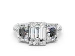 Emerald Cut Diamond Trellis Three-Stone Engagement Ring in White gold with Round Side Stones_30