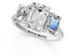 Emerald Cut Diamond Trellis Three-Stone Engagement Ring in White gold with Round Side Stones_31