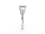 Emerald Cut Diamond Trellis Three-Stone Engagement Ring in White gold with Round Side Stones_32