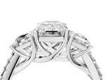 Emerald Cut Diamond Trellis Three-Stone Engagement Ring in White gold with Round Side Stones_34