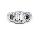 Emerald Cut Diamond Trellis Three-Stone Engagement Ring in White gold with Round Side Stones_36