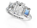 Emerald Cut Diamond Trellis Three-Stone Engagement Ring in White gold with Round Side Stones_37