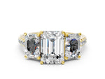 Emerald Cut Diamond Trellis Three-Stone Engagement Ring in Yellow gold with Round Side Stones_30