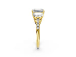 Emerald Cut Diamond Trellis Three-Stone Engagement Ring in Yellow gold with Round Side Stones_32